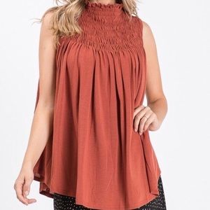 New Allie Rose Small Rust Mock Neck Flare Top